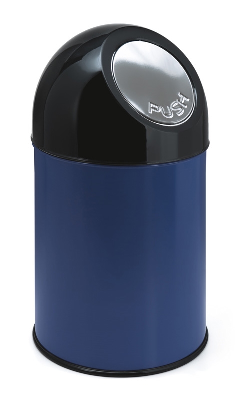 Afvalbak met pushdeksel en binnenemmer 30 ltr blauw, zwart