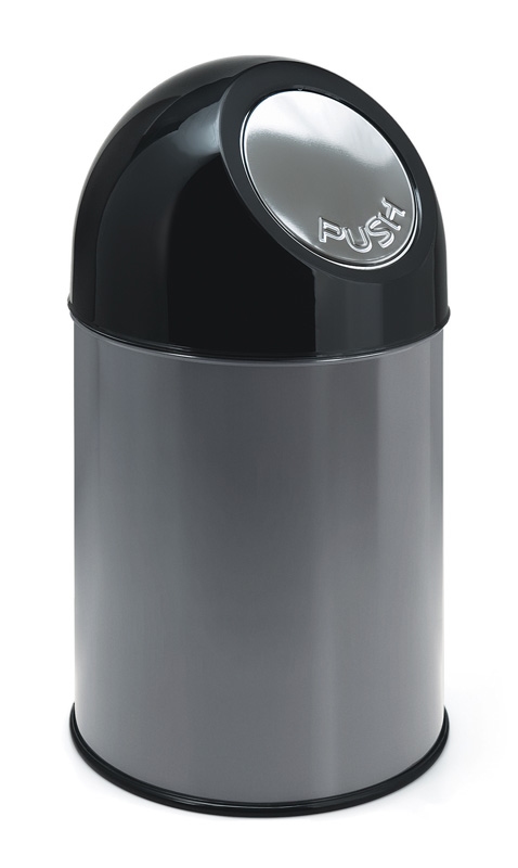 Afvalbak met pushdeksel en binnenemmer 30 ltr metallic, zwar