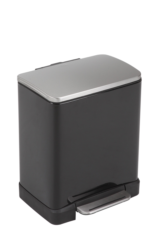 Pedaalemmer E-Cube recycling 10+9 ltr,  zwart, mat RVS