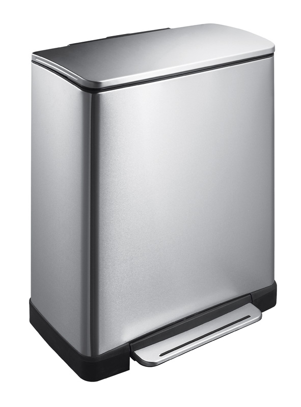 Pedaalemmer rechthoekig recycling 46 ltr mat RVS