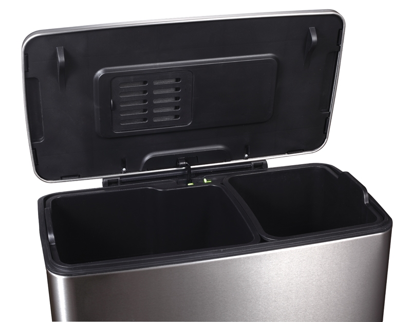 Pedaalemmer rechthoekig recycling 46 ltr mat RVS