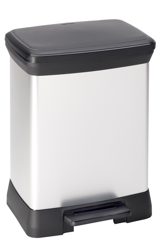 Rechthoekige pedaalemmer Decobin 30 ltr zilver, zwart